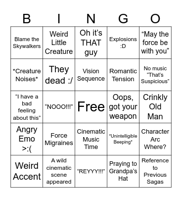 Star Wars Bingo Card