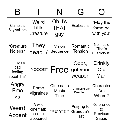 Star Wars Bingo Card