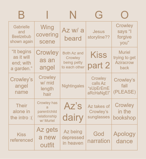 Good Omens Season 3 Bingo Card