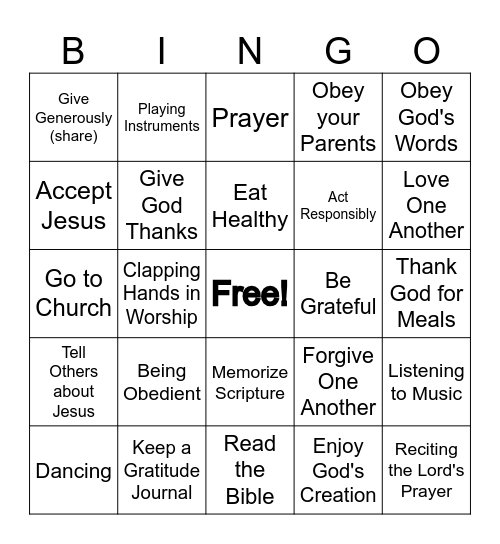 Ways to Praise God Bingo Card