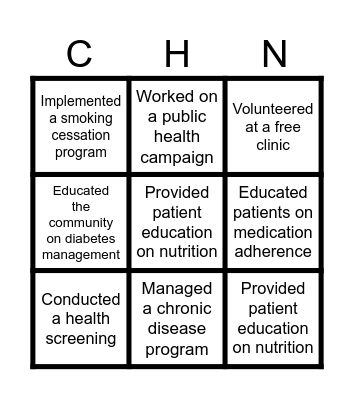 CHN Bingo Card