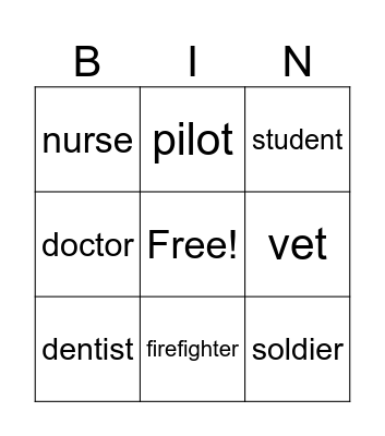 Occupation Bingo Card