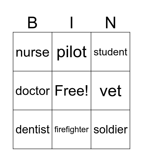 Occupation Bingo Card