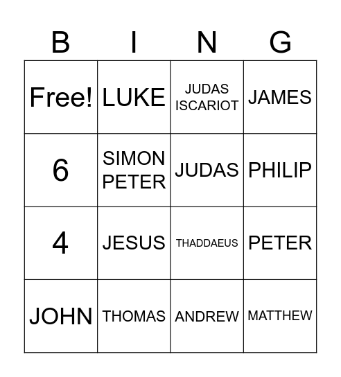 APOSTLES Bingo Card