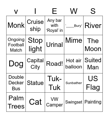Street View Bingo Card