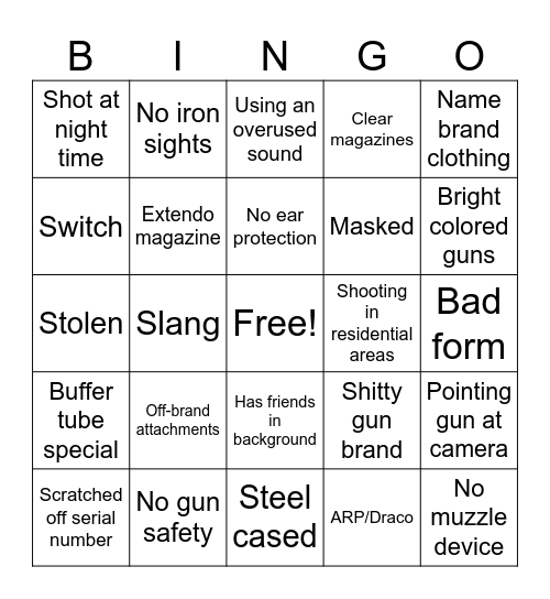 Ghetto gun bingo Card