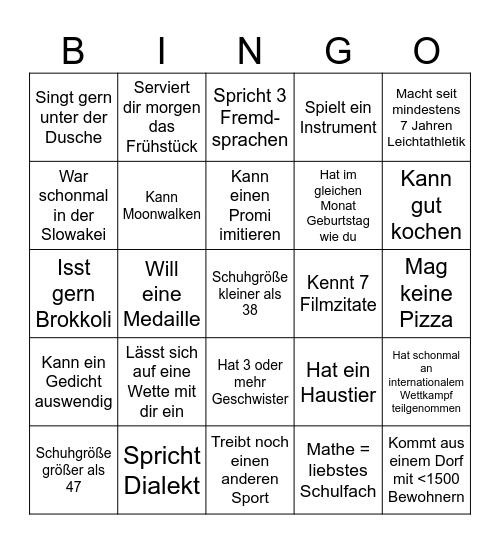 U18 EM Team Bingo Card