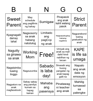 SINO kAYA Bingo Card