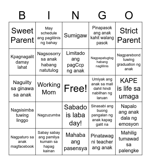 SINO kAYA Bingo Card