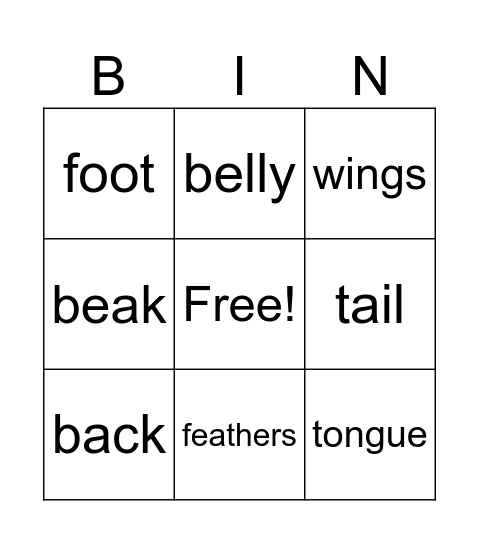 BIRDS Bingo Card