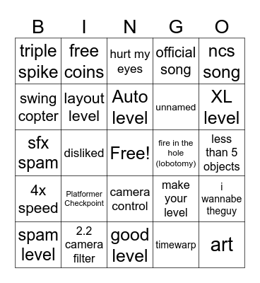 Geometry Dash 2.2 Recent tab Bingo Card