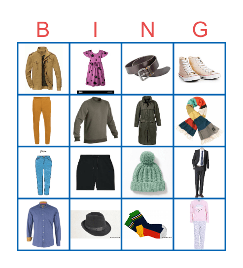 Kleidungsstücke Bingo Card