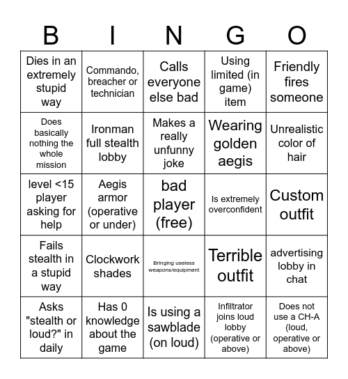 Entry point public lobby players bingo Card