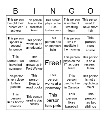 Icebreaker Bingo Card
