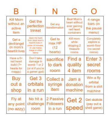 Isaac repentance bingo Card