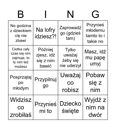 Bingo "Zuza..." Bingo Card