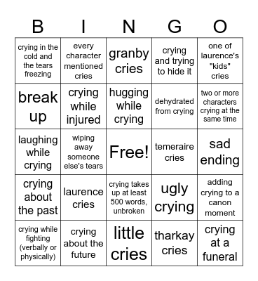 everyone cries fest Bingo Card