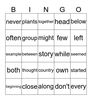 2nd Grade Sight Words Bingo Card