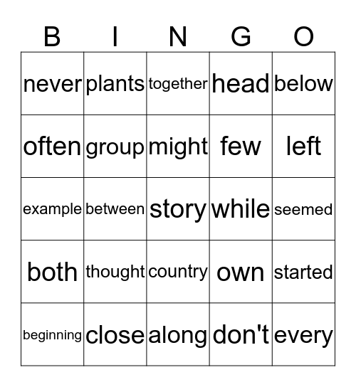 2nd Grade Sight Words Bingo Card