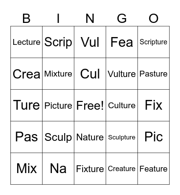 Ture words Bingo Card