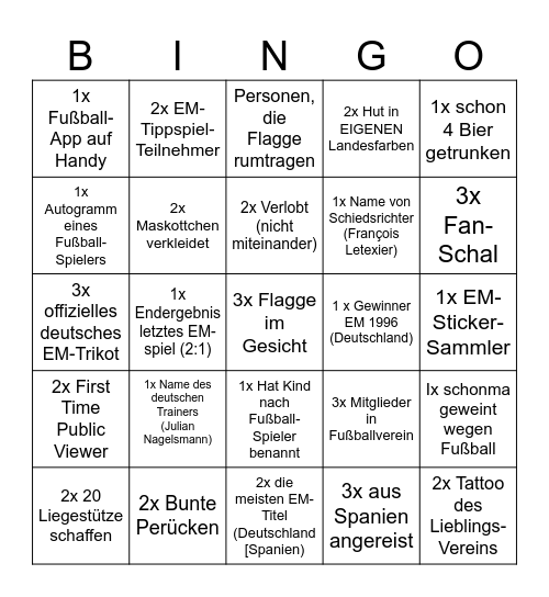 EM 2024 Fianle Bingo Card