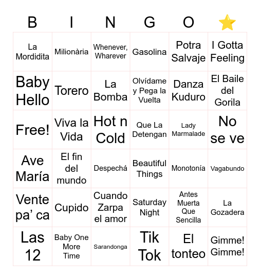 BINGO MUSICAL 🎵 Bingo Card