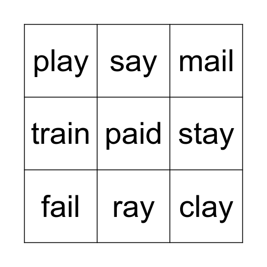 Phonics /ai/ /ay/ Bingo Card
