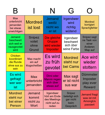 Among Us Bingo Card