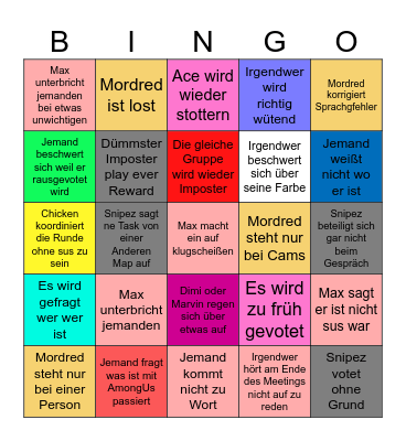 Among Us Bingo Card