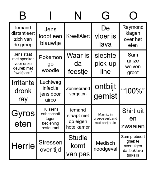 vrienden weekend Bingo Card