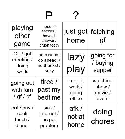 Untitled Bingo Card