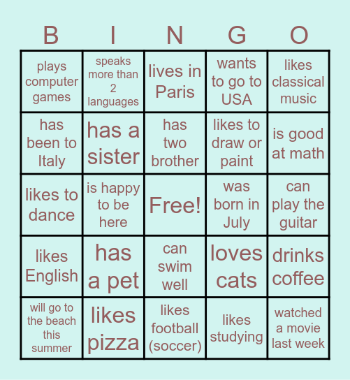 Find someone who.. Bingo Card