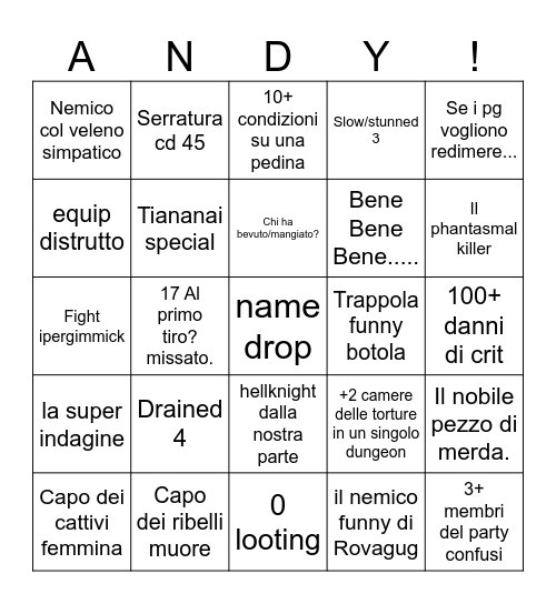 Consiglio dei ladri official BINGO Card
