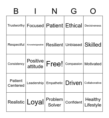 Professional Behaviors of Medical Professionals Bingo Card
