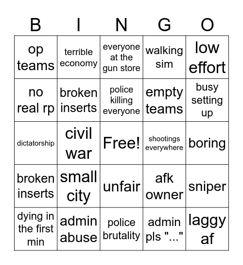 bgtp Bingo Card