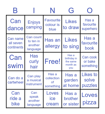 Classroom Bingo Card