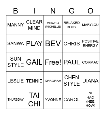 WHATS IN A NAME? Bingo Card