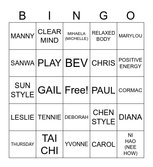 WHATS IN A NAME? Bingo Card