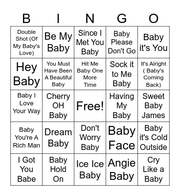 R & E Baby Bingo Card