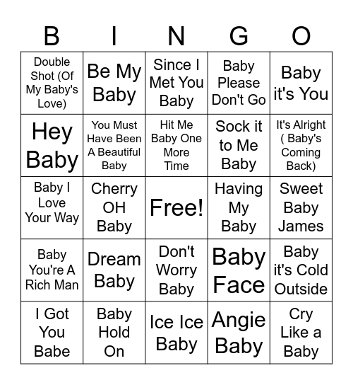 R & E Baby Bingo Card