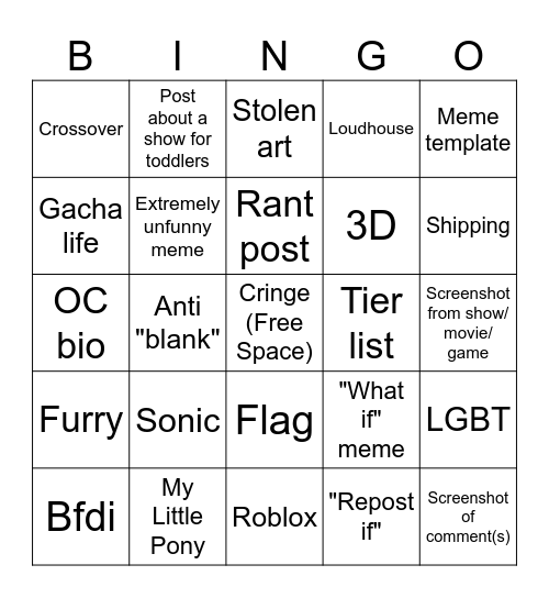 Deviant Art Bingo Card