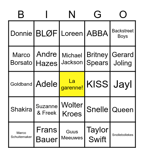 Muziek Bingo Card