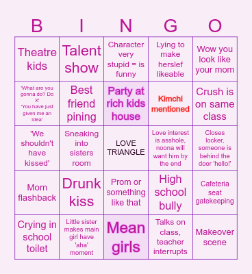 To all the boys ive loved before Bingo Card