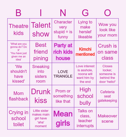 To all the boys ive loved before Bingo Card