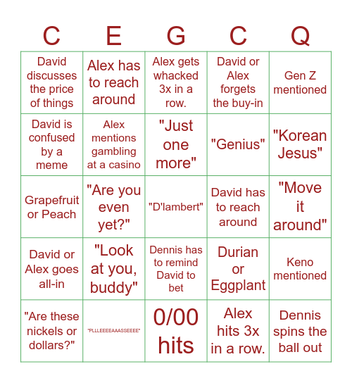 CEG/Casino Quest Roulette Bingo Card