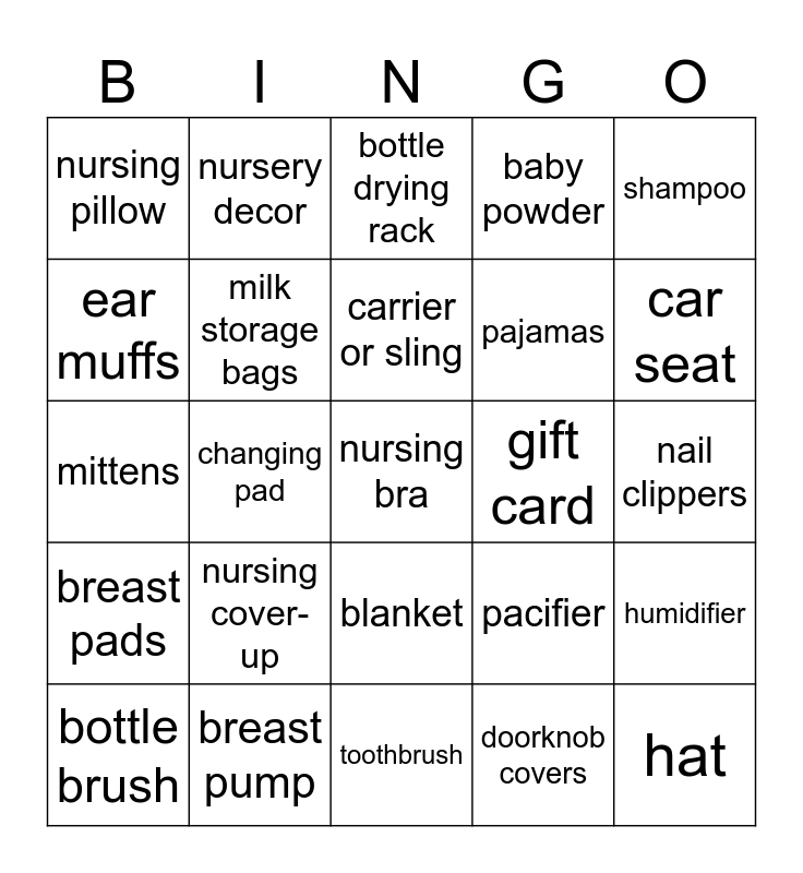 BBY SHOWER Bingo Card