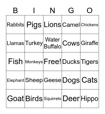 Noah's Ark Bingo Card