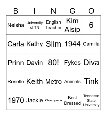 Charlcie's 80th Birthday Bingo Card