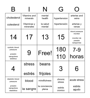 Stress Bingo Card
