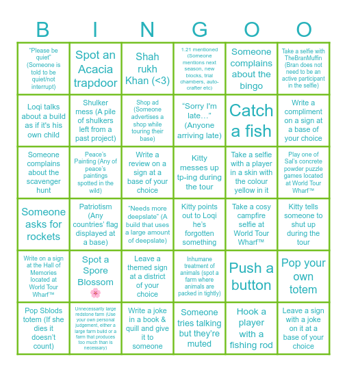 Near Vanilla World Tour Bingo! Bingo Card